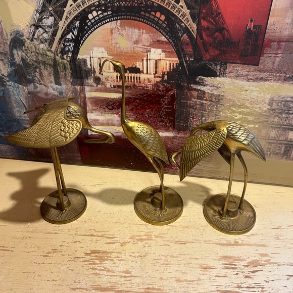 stunning Set Of 3 Vintage Brass Storks figurines - Picture 8 of 10
